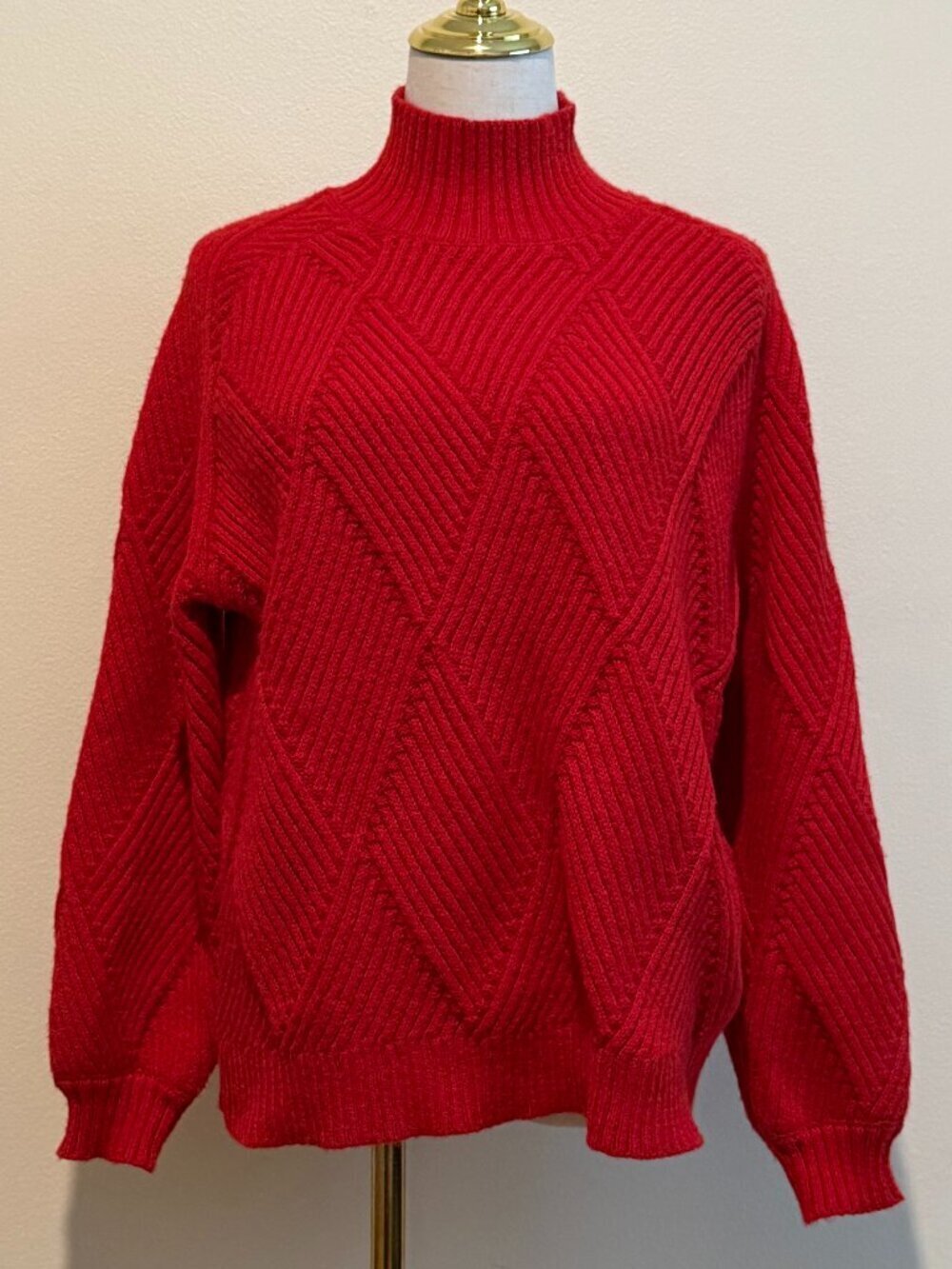 Elodie Red Cable Knit Turtleneck Sweater Small